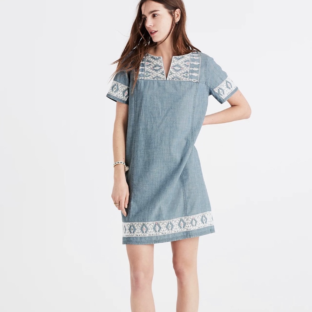 Madewell Embroidered Chambray Tunic Dress